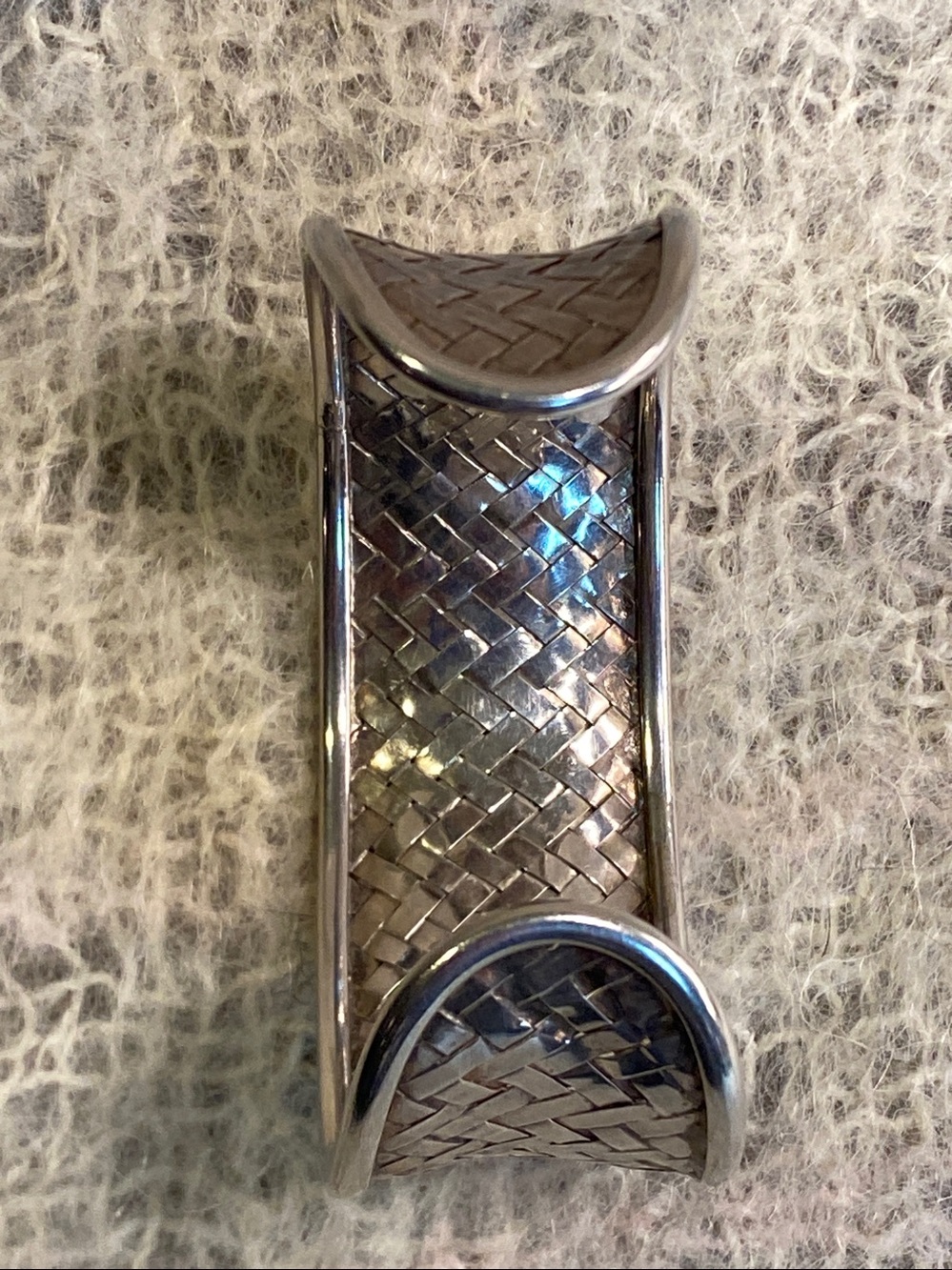 Vintage Sterling Silver Woven Cuff Bracelet 925 Adjustable Statement - Picture 6 of 8